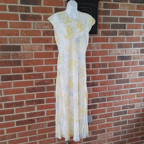 Calvin Klein Yellow/Gray Design Maxi Dress Size M (837)
